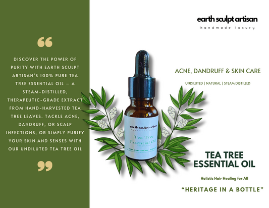 Earth Sculpt Artisan Tea Tree Essential Oil | 100% Pure & Undiluted | For Dandruff, Itchy Scalp, Acne Spot Treatment, Beard Pimple Control | Antibacterial & Anti-Inflammatory | 15ml