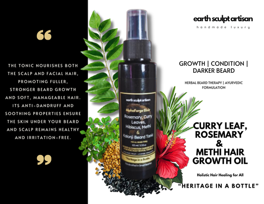 Earth Sculpt Artisan Beard Growth Tonic | Natural Beard Care with Rosemary, Hibiscus, Methi & Kalonji | Vegan Paraben Free | 105ml