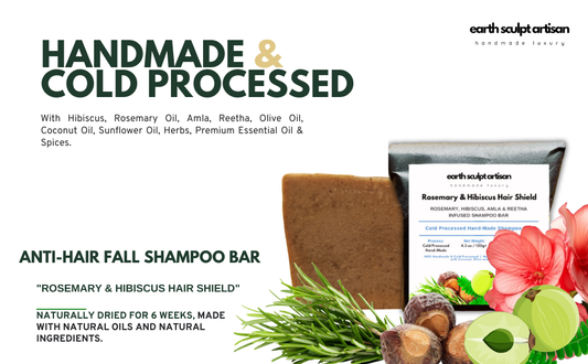 Earth Sculpt Artisan Anti Hair Fall Shampoo Bar | Cold Processed with Hibiscus, Rosemary, Amla & Reetha | Sulfate-Free, Vegan | pack of 2 x 120g