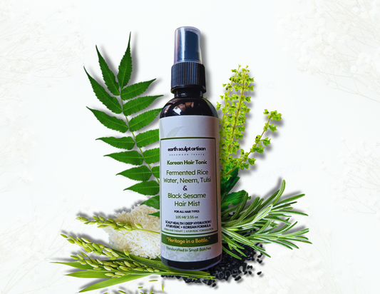 Earth Sculpt Artisan Rosemary Fermented Rice Water Hair Growth Spray | Natural Hair Fall Control with Neem, Tulsi & Black Sesame | Adds Shine , Soft & Smooth Hair | Non-Greasy & Fast Absorbing | 105ml