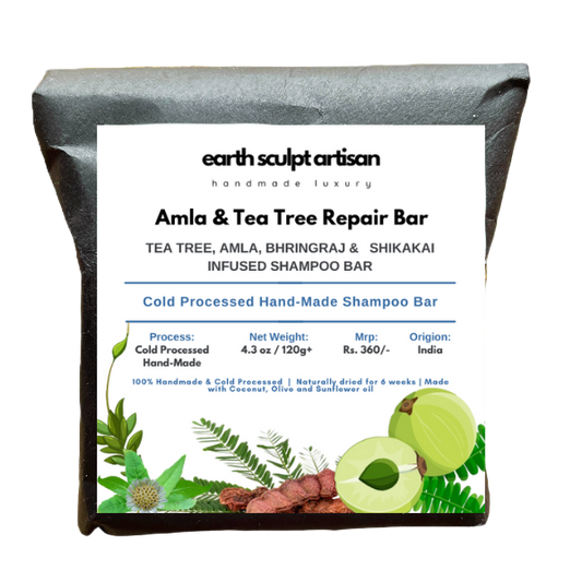 Earth Sculpt Artisan Cold-Processed Anti-Dandruff & Scalp Nourishment Shampoo Bar | Amla, Bhringraj, Shikakai & Tea Tree Essential Oil | Sulfate-Free, Vegan, Handmade | Natural Hair Care (120g)