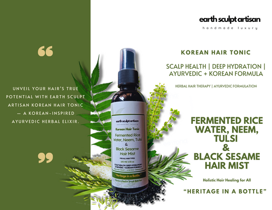 Earth Sculpt Artisan Rosemary Fermented Rice Water Hair Growth Spray | Natural Hair Fall Control with Neem, Tulsi & Black Sesame | Adds Shine , Soft & Smooth Hair | Non-Greasy & Fast Absorbing | 105ml