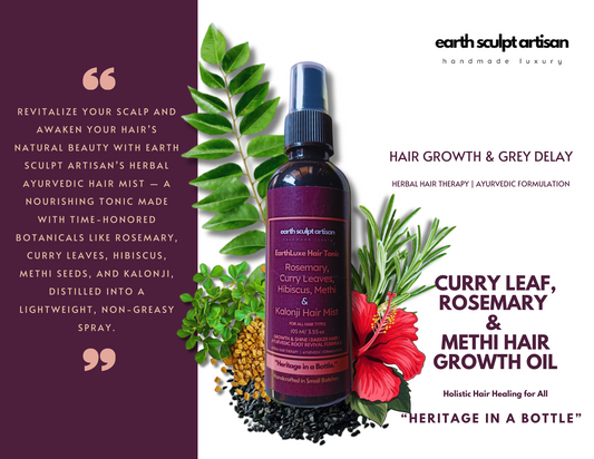 Earth Sculpt Artisan Rosemary Hibiscus Hair Growth Spray with Curry Leaves, Methi & Kalonji for Hair Fall Control, Hair Regrowth and Dandruff | 100% Natural, Non-Greasy & Fast Absorbing | 105ml