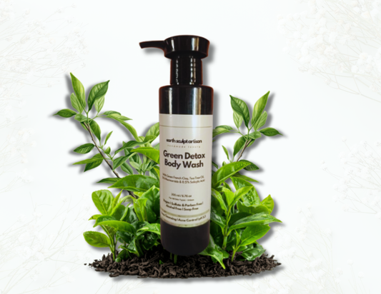 Earth Sculpt Green Detox Exfoliating Body Wash | With 3% Niacinamide, 0.5% Salicylic Acid, Tea Tree Oil | Anti Acne, Deep Cleansing, pH 5.5 | French Clay Unisex Men Women 200ml