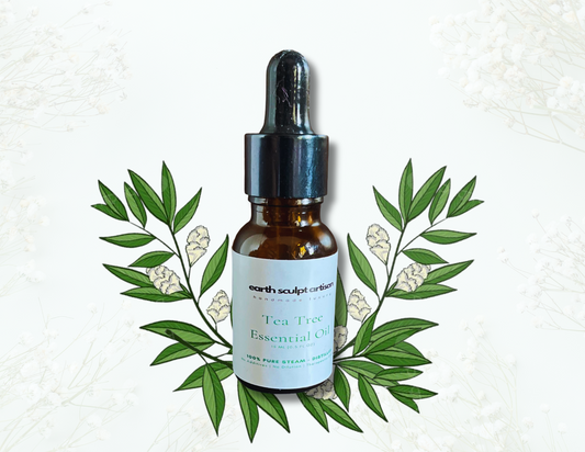 Earth Sculpt Artisan Tea Tree Essential Oil | 100% Pure & Undiluted | For Dandruff, Itchy Scalp, Acne Spot Treatment, Beard Pimple Control | Antibacterial & Anti-Inflammatory | 15ml