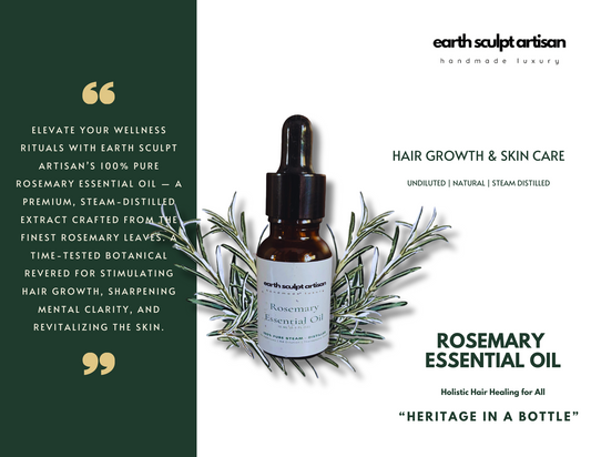 Earth Sculpt Artisan Rosemary Essential Oil | 100% Pure Steam Distilled | For Hair Regrowth, Hair Fall Control, Dandruff & Mental Clarity | Natural Ayurvedic Therapy for Scalp & Mind | 15 ml