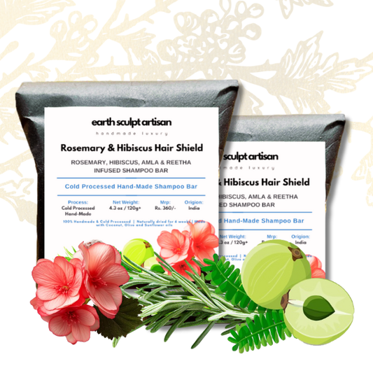 Earth Sculpt Artisan Anti Hair Fall Shampoo Bar | Cold Processed with Hibiscus, Rosemary, Amla & Reetha | Sulfate-Free, Vegan | pack of 2 x 120g