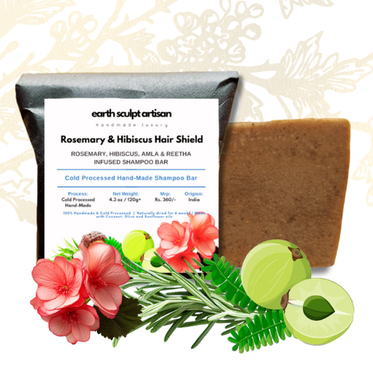 Earth Sculpt Artisan Anti Hair Fall Shampoo Bar | Cold Processed with Hibiscus, Rosemary, Amla & Reetha | Sulfate-Free, Vegan | (120g)