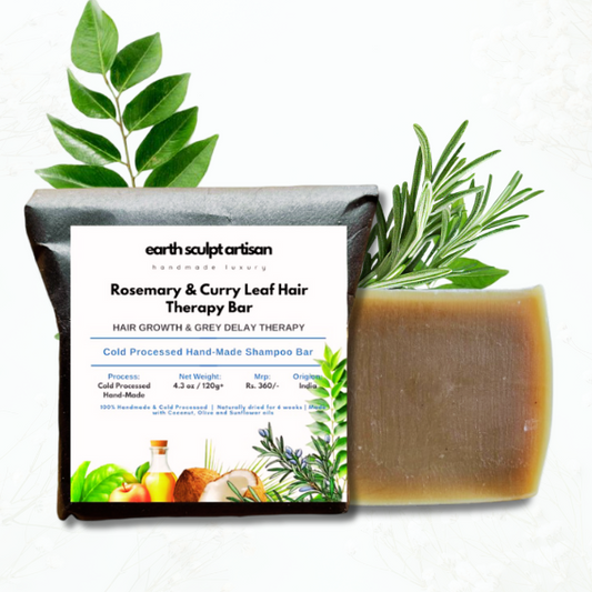Earth Sculpt Artisan Rosemary Curry Leaf Shampoo Bar | Natural Hair Fall Control & Dandruff Treatment with Apple Cider Vinegar & Tea Tree Oil | Cold processed | 120g