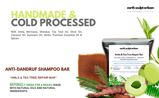Earth Sculpt Artisan Cold-Processed Anti-Dandruff & Scalp Nourishment Shampoo Bar | Amla, Bhringraj, Shikakai & Tea Tree Essential Oil | Sulfate-Free, Vegan, Handmade | Natural Hair Care (120g)