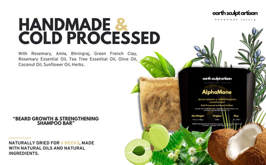 Earth Sculpt Artisan AlphaMane Beard Shampoo Bar | Natural Beard Care with Rosemary, Tea Tree, Amla & Bhringraj | pH Balanced Sulfate Free | 120g