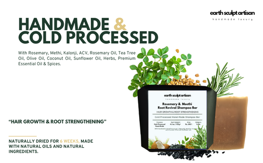 Earth Sculpt Artisan Rosemary & Methi Root Revival Shampoo Bar | Cold Processed Natural Hair Growth Bar with Kalonji, ACV, Tea Tree & Rosemary Oil | Anti-Hair Fall, Scalp Detox, pH Balanced, Sulphate & Paraben Free – pack of 2 x120g