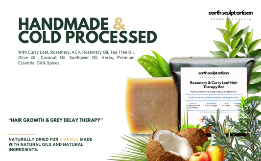 Earth Sculpt Artisan Rosemary Curry Leaf Shampoo Bar | Natural Hair Fall Control & Dandruff Treatment with Apple Cider Vinegar & Tea Tree Oil | Cold processed | 120g